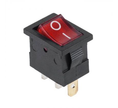 Prepínač kolískový mini 3pin 12V červený