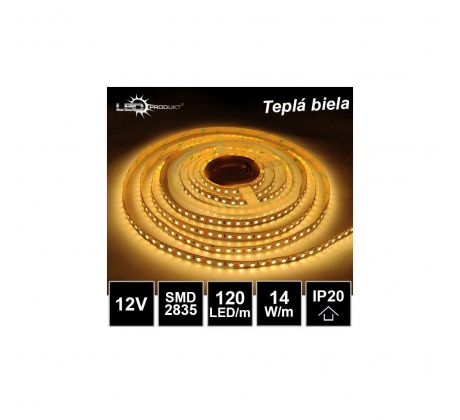 LED pásik 120LED/m SMD2835 14W/m teplá biela IP20 12V
