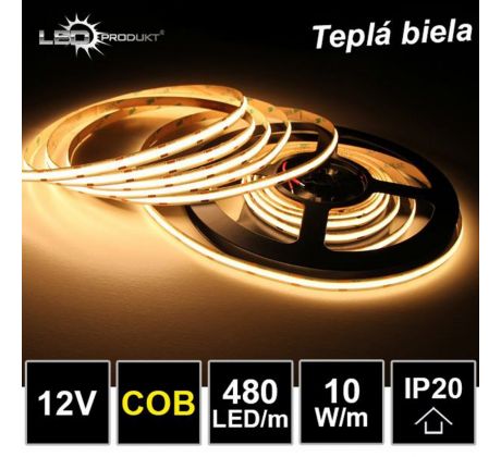 LED pásik 480LED/m COB 10W/m teplá biela IP20 12V