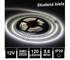 LED pásik 120LED/m SMD2835 9,6W/m studená biela IP20 12V