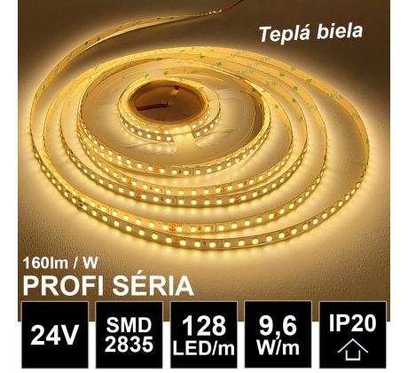 PROFI LED pásik 128LED/m SMD2835 9,6W/m teplá biela IP20 24V - vysokosvietivý