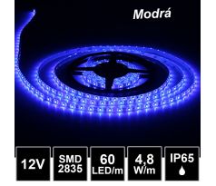 LED pásik 60LED/m vodeodolný SMD2835 4,8W/m modrý IP65 12V