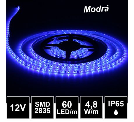 LED pásik 60LED/m vodeodolný SMD2835 4,8W/m modrý IP65 12V