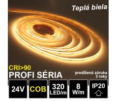 PROFI LED pásik 320LED/m COB 8W/m teplá biela IP20 24V