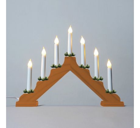 Adventní Svietnik drevený , morený ako dub , Biela LED žiarovka  7x34 V / 3 W