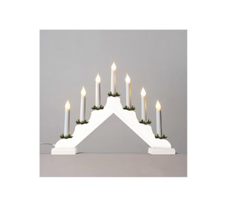 Adventný svietnik drevený biely s bielou LED filament žiarovkou 7x34V/0,2W