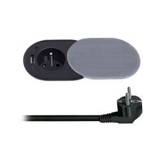 Solight 1z + USB A+C 20W PD vstavaná zásuvka s posuvným viečkom, 2m, strieborná