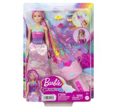 Mattel Barbie: Dreamtopia - Fantasy vlasy s vrkôčikom a Twist Styling Rainbow Extensions (