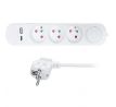 Solight 3z predlžovací prívod s USB A+C nabíjačkou 2,4A, 2m, 3 x 1mm2, biely, vypínač