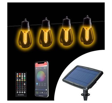 Smart solárna sveteľná reťaz - 25 ks bielych LED - nastaviteľná farebná teplota - 13,6m - bluetooth