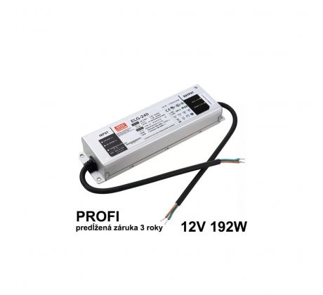 LED napájací zdroj 192W, 12V, PFC IP67 - Vodeodolný MEAN-WELL