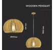 Závesné svietidlo Wood okrúhle E27 prírodné VT-3200 (V-TAC)