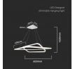 Dizajnové závesné svietidlo 50W LED 3000K 5150lm 600*600*1200MM biele stmievateľné VT-