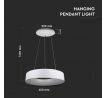 Závesné LED svietidlo okrúhle 20W, 3000K, 1500lm, stmievateľné, biele VT-25-1D (V-TAC)