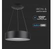 Závesné LED svietidlo okrúhle 20W, 3000K, 1500lm, stmievateľné, čierne VT-25-1D (V-TAC)