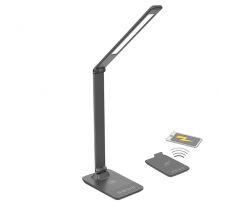 Solight LED stmievateľná lampička s bezdrôtovým nabíjaním, 10W, CCT, sivá
