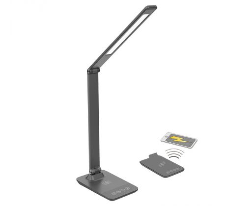 Solight LED stmievateľná lampička s bezdrôtovým nabíjaním, 10W, CCT, sivá