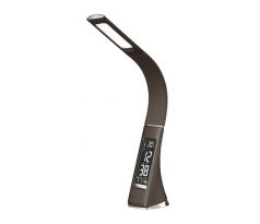 LED stolná lampa stmievateľná s displayom, 6W, 4100K, koža, hnedá (SOLIGHT)