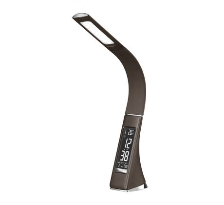 LED stolná lampa stmievateľná s displayom, 6W, 4100K, koža, hnedá (SOLIGHT)