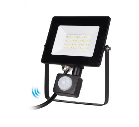 LED reflektor s PIR snímačom pohybu 30W 2400lm IP44 6000K, Alu+glass