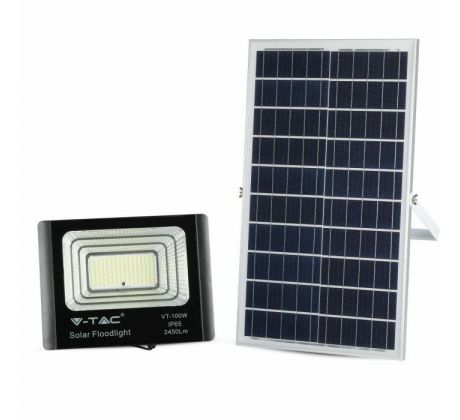 Reflektor LED solárny 35W, 4000K, 2450lm, komplet sada s panelom, čierny VT-100W (V-TAC)