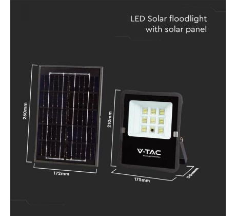 Reflektor LED solárny 6W, 4000K, 400lm, komplet sada s panelom, čierny VT-55050 (V-TAC)