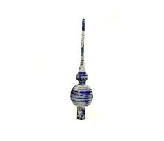 Sklenená vianočná špica "Nočná hviezdna špirála", 28 cm, modro-strieborná so zlatými hviezdami- 1 ks