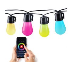 Solight LED smart vonkajšia reťaz s RGB žiarovkami, bluetooth, 15 žiaroviek, 14m+6m, 10W