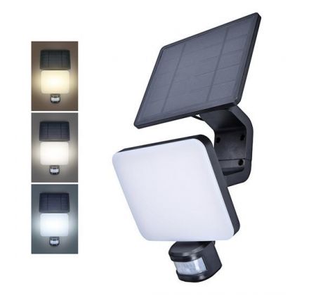 Solight LED solárne svetlo so senzorom, 11W, 1200lm, 3CCT, Li-Ion, čierna