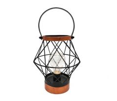 Solight kovový lampáš so žiarovkou s micro LED, teplá biela, 3xAA, 20cm