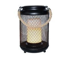 Solight kovový lampáš s LED sviečkou, teplá biela, 3xAA, čierna, 20cm