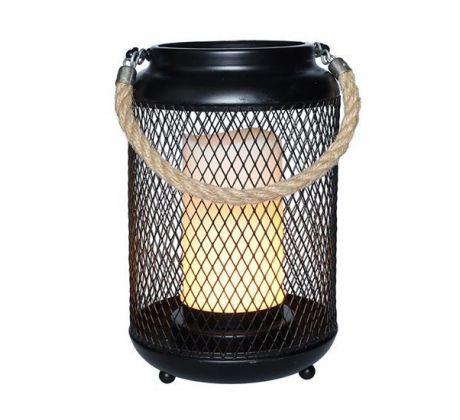 Solight kovový lampáš s LED sviečkou, teplá biela, 3xAA, čierna, 20cm