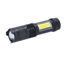 Solight LED nabíjacie vreckové svietidlo so zoomom, 100lm + 70lm, Li-Ion, USB, čierna