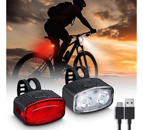 Solight set nabíjacích cyklo svietidiel, 160lm predné, zadné červená, Li-Ion, USB