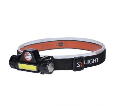 Solight LED čelové nabíjacie svietidlo, 3W + COB, 150lm + 60lm, Li-Ion