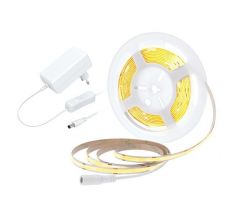Solight LED COB pásik, sada s adaptérom, vypínač, 5m, 8W/m, 800lm/m, teplá biela