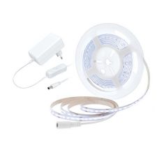 Solight LED COB pásik, sada s adaptérom, vypínač, 5m, 8W/m, 800lm/m, studená biela