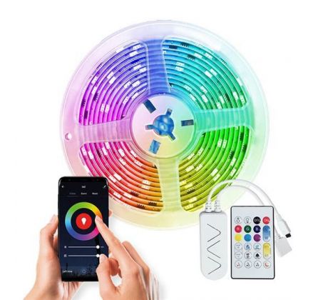 Solight wifi Smart LED svetelný pás, RGB, 5m, sada s adaptérom a dialkovým ovladačom