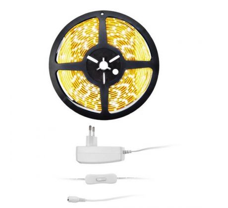 Solight LED svetelný pás s testrom, 5m, sada s 12V adaptérom, 4,8W/m, IP65, teplá biela