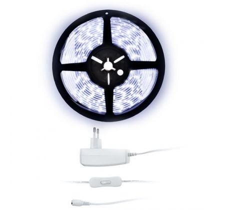 Solight LED svetelný pás s testrom, 5m, sada s 12V adaptérom, 4,8W/m, IP20, studená biela