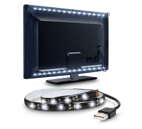 Solight LED pásik pre TV, 100cm, USB, vypínač, studená biela