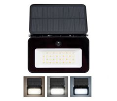 Solight LED solárny reflektor so senzorom, 6W, 660lm, 3CCT, Li-Ion, čierna