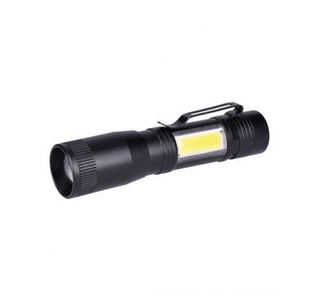 Solight LED kovové svietidlo, 150+60lm, 3W + COB, AA, čierna