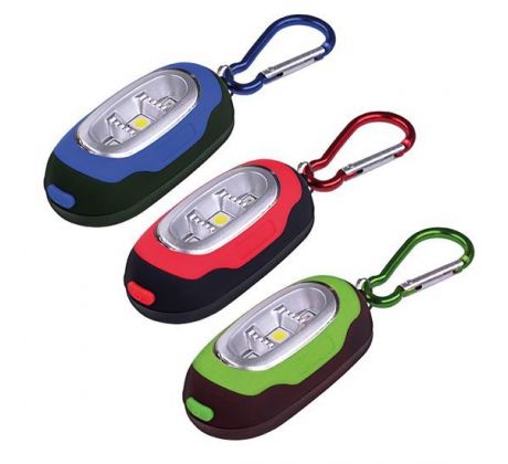 Solight LED svietidlo s karabínou, 30lm, COB LED, 2x CR2032 súčasťou