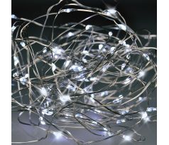 Solight vianočná reťaz strieborná, 30x mini LED, 3m, 3 x AA, studené svetlo