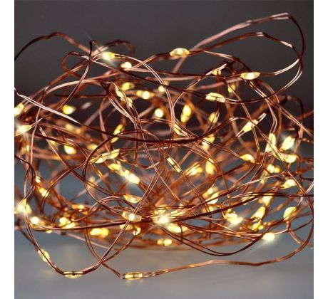 Solight vianočná reťaz medená, 100x mini LED, 10m, 3 x AA, teplé svetlo