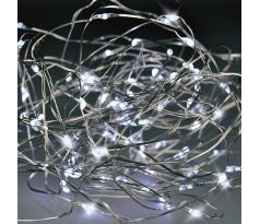 Solight vianočná reťaz strieborná, 100x mini LED, 10m, 3 x AA, studené svetlo