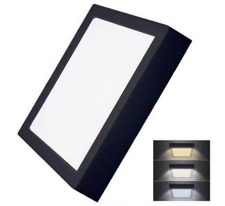 Solight LED mini panel CCT, prisazený, 24W, 1800lm, 3000K, 4000K, 6000K, štvorcový, čierna farba