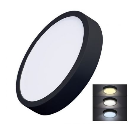 Solight LED mini panel CCT, prisazený, 24W, 1800lm, 3000K, 4000K, 6000K, okrúhly, čierna farba