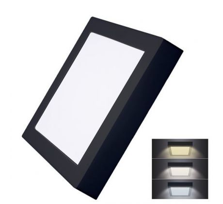 Solight LED mini panel CCT, prisazený, 18W, 1530lm, 3000K, 4000K, 6000K, štvorcový, čierna farba